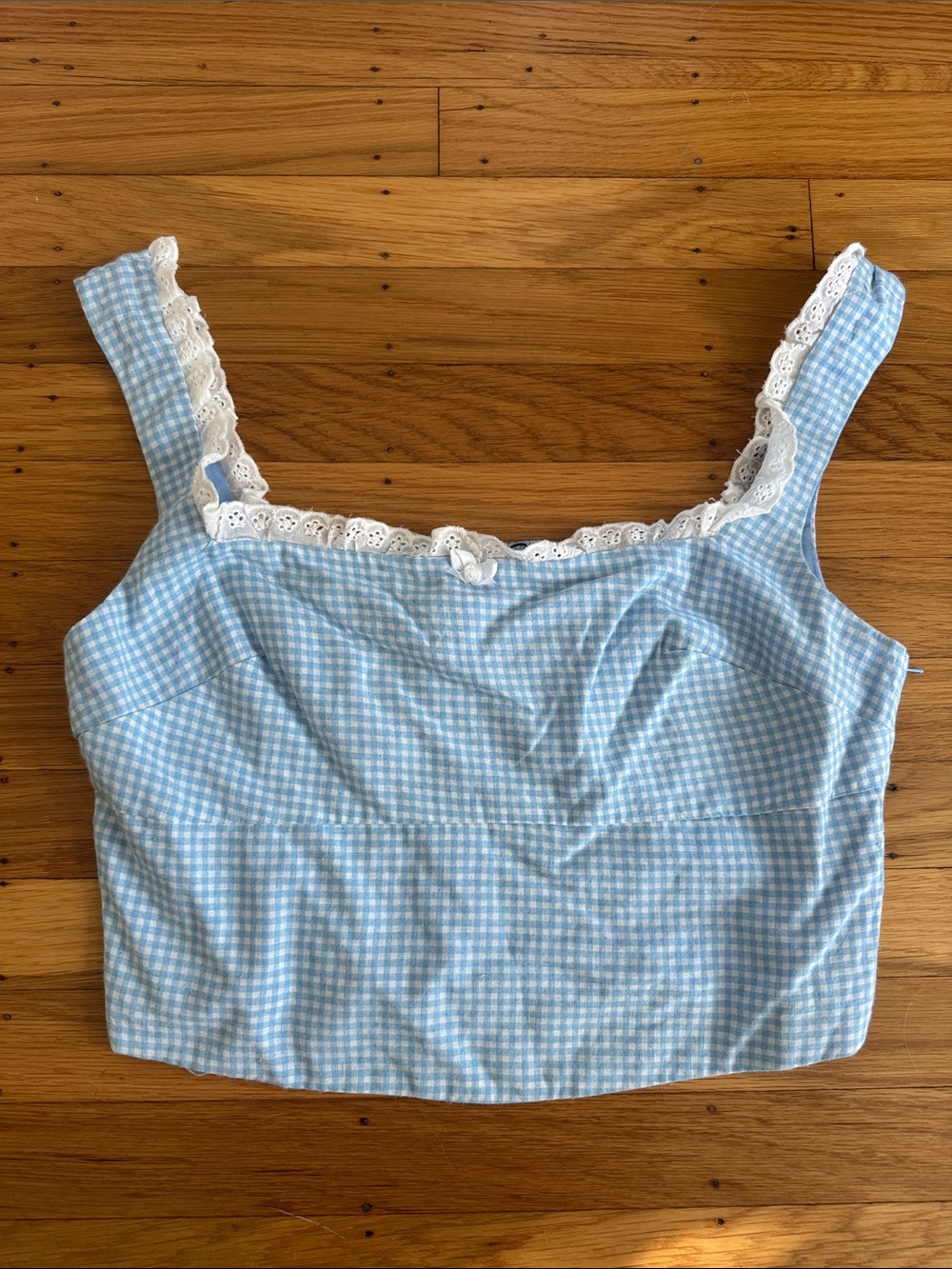 PLAYFUL PATCHWORK GINGHAM CROP TOP BLUE